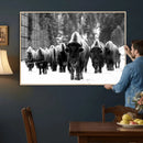 Bison Herd in Snow Wall Art Canvas Print | Rustic Western