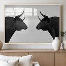 Spanish Bull Art - Framed Black and White Bull Canvas Print