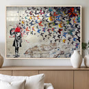 Banksy Art Butterfly Girl Explosion Canvas Art – Vibrant
