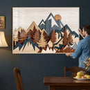 Rustic Abstract Wood Panel Effect Canvas Mountain Range Top