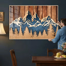 Rustic Wood Style Mountain Wall Art, Nature Forest Canvas