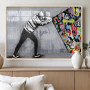Banksy Art Behind the Curtain Street Wall Art Canvas Print |