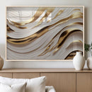 Gold and White Abstract Wave Canvas – Elegant Flowing Design
