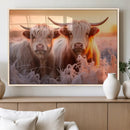 Highland Cows at Sunrise Wall Art Canvas Set – Serene and