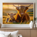 Scottish Cow and Baby Cow Canvas Wall Art Animal Print