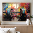 Weightlifting Barbell Art Triptych, Bold Abstract Fitness