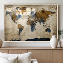 World Map Wall Art – Antique Style Blue and Brown Map Canvas by MyGreatCanvas | Canvas Wall Art Prints | Photo Prints & Wall Decor