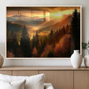 Golden Sunset Over Mountain Forest Canvas Wall Art Print -