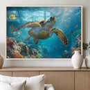 Sea Turtle Underwater Canvas Wall Art Print - Vibrant Ocean