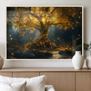 Golden Tree of Life Canvas Wall Art Print - Majestic Glowing