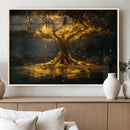 Golden Tree of Life Canvas Wall Art Print - Majestic Glowing