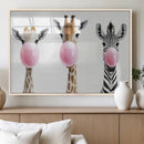 Bubblegum Animals Canvas Wall Art - Playful Giraffe and