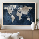 Vintage World Map Canvas Wall Art - Framed Map Print for