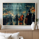 Urban Night Jazz Wall Art Canvas Print – Moody Rain-Soaked