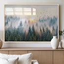 Misty Pine Forest Wall Art Canvas, Sunrise Over Foggy Trees