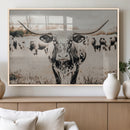 Texas Longhorn Wall Art Canvas Print – Framed Speckled Bull