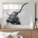 Longhorn Wall Art Canvas Print – Framed Monochrome Ranch Cow