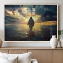 Jesus Walks Wall Art Canvas Print Framed Divine Sunset Art