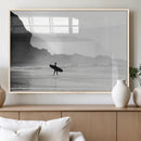 Surfer Beach Wall Art – Framed Black White Ocean Canvas by MyGreatCanvas | Canvas Wall Art Prints | Photo Prints & Wall Decor