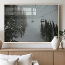 Ski Lift Wall Art Canvas Print – Snowy Pines Misty Landscape