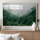 Misty Green Forest Canvas Print – Framed Serene Foggy Pine