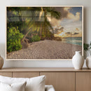 Tropical beach sunset, palm trees, white sand, ocean waves, by MyGreatCanvas | Canvas Wall Art Prints | Photo Prints & Wall Decor