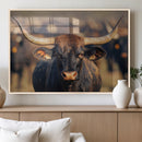 Majestic bull head close-up, long curved horns, detailed fur by MyGreatCanvas | Canvas Wall Art Prints | Photo Prints & Wall Decor