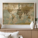 Vintage World Map Wall Art Canvas Print, Detailed World Map