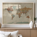 Vintage World Map Canvas Wall Art Print – Framed Modern
