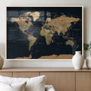 Vintage World Map Canvas on the Dark Background Wall Art