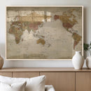 Vintage Detailed World Map Wall Art Canvas Print – Antique