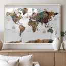 Watercolor World Map Canvas Print – Detailed Map of the