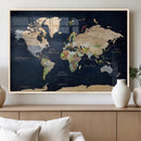 Minimalist World Map Canvas Wall Art - Watercolor Blue and