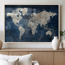 Large Blue World Map Wall Art Canvas Print for Home Office by MyGreatCanvas | Canvas Wall Art Prints | Photo Prints & Wall Decor