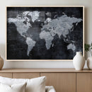 Black World Map Canvas Print – Detailed Map for Couples and
