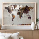 Blue Watercolor World Map Canvas Print – Framed Modern Wall