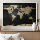 Beige World Map Canvas Wall Art Print, Minimal Black and