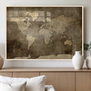 Dark Vintage World Map Canvas Wall Art Print, Antique Map