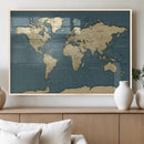 Minimal Vintage World Map Canvas Wall Art Print, Neutral