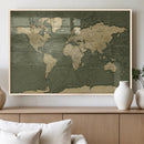 Large World Map Canvas Wall Art Print for Study Room Decor -