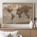 World Map Canvas Wall Art Print, Detailed Global Map Artwork