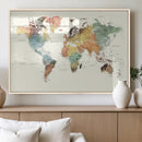 Framed World Map Wall Art Canvas Print for Living Room and by MyGreatCanvas | Canvas Wall Art Prints | Photo Prints & Wall Decor