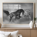 Wild Horses Wall Art Canvas Print – Framed Black and White