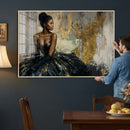 Black Woman Canvas Wall Art — Black Gold Gown Fashion Print by MyGreatCanvas | Canvas Wall Art Prints | Photo Prints & Wall Decor