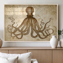 Sepia Octopus Wall Art Abstract Animal Canvas Print