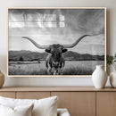 Longhorn Black and White Wall Art – Rustic Western Bull