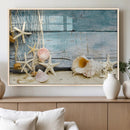 Seashells on Rustic Wooden Background, Seashells Wall Art