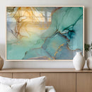Abstract Aqua and Gold Fluid Wall Art Canvas | 3 Panel Large by MyGreatCanvas | Canvas Wall Art Prints | Photo Prints & Wall Decor
