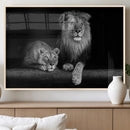 Large Black and White Lion Couple Wall Art Canvas Print –
