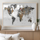 Modern Metallic World Map Canvas Wall Art – Framed